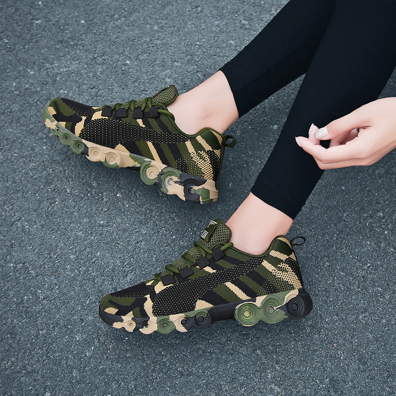 Women's Camo Running Shoes Breathable Knit Lace Up Sneakers