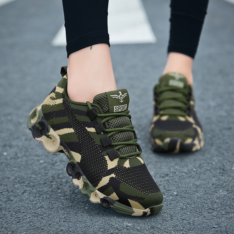 Women's Camo Running Shoes Breathable Knit Lace Up Sneakers