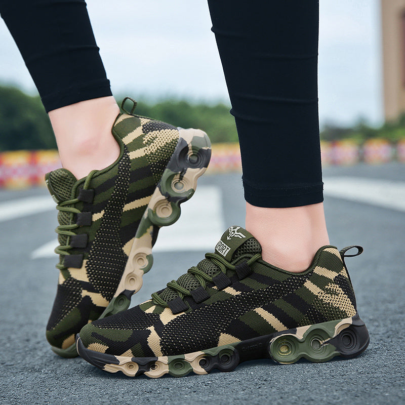 Women's Camo Running Shoes Breathable Knit Lace Up Sneakers