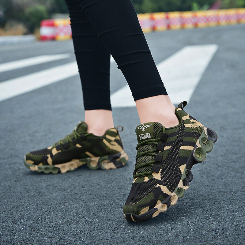 Women's Camo Running Shoes Breathable Knit Lace Up Sneakers