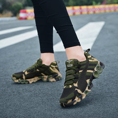 Women's Camo Running Shoes Breathable Knit Lace Up Sneakers