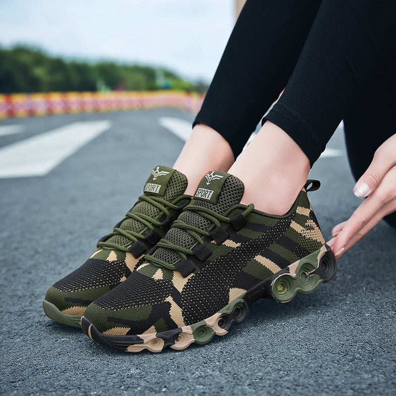 Women's Camo Running Shoes Breathable Knit Lace Up Sneakers