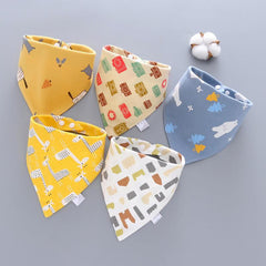 5Pcs Baby Bib Triangle Cotton Double Layer Button Waterproof Newborn Bib