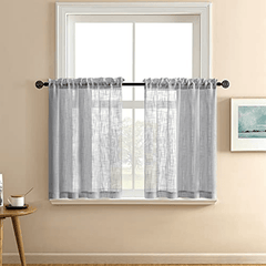 2pcs Boho Cafe Curtain Tiers 36 Inch Length Semi Sheer Small Kitchen Curtains