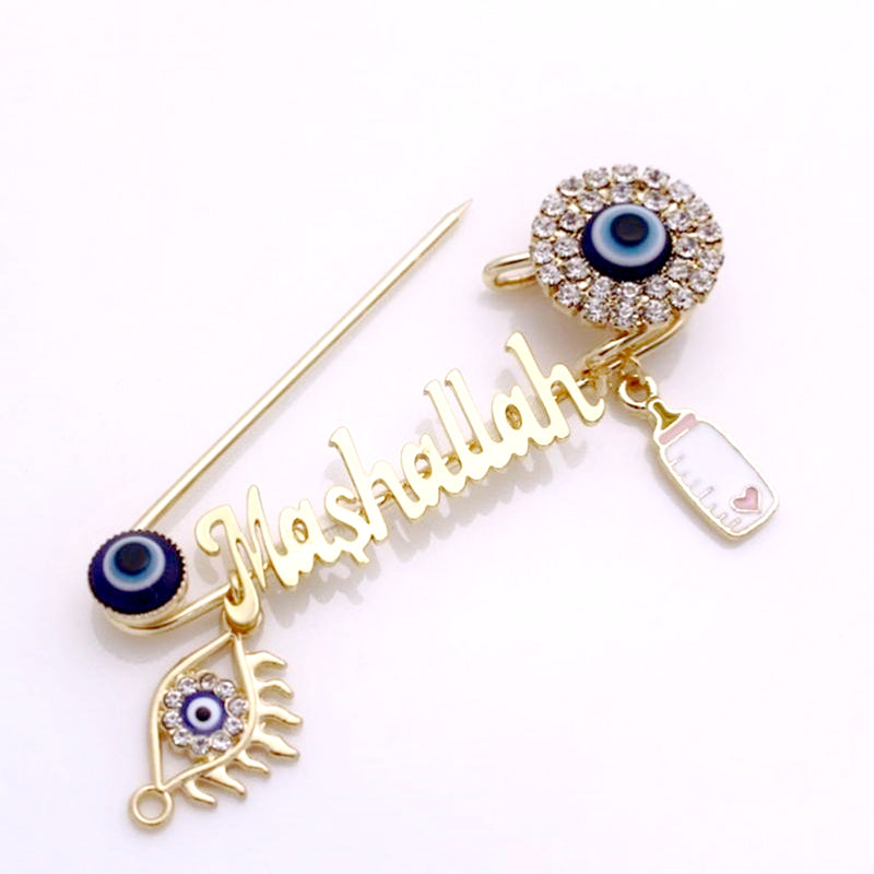 Vintage Muslim Demon Eye Brooch Pin Men's Islamic Amulet Artificial Jewelry