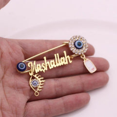 Vintage Muslim Demon Eye Brooch Pin Men's Islamic Amulet Artificial Jewelry