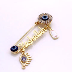 Vintage Muslim Demon Eye Brooch Pin Men's Islamic Amulet Artificial Jewelry