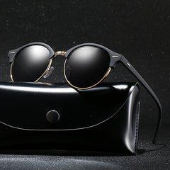 Vintage Round Polarized Sunscreen Glasses Metal Browline Frame