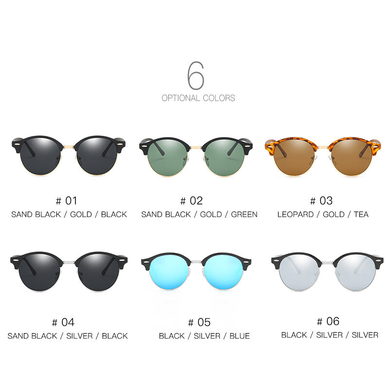 Vintage Round Polarized Sunscreen Glasses Metal Browline Frame