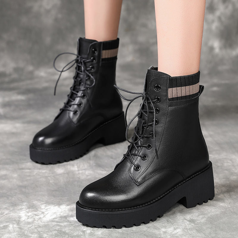 Women's Platform Combat Boots Lace Up Ankle Boots