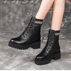 Women's Platform Combat Boots Lace Up Ankle Boots