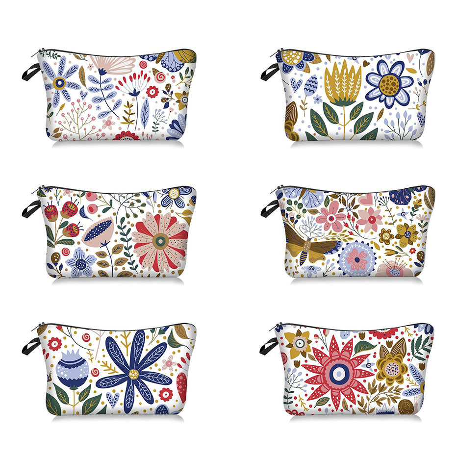 Floral Pattern Cosmetic Bag Zipper Organizer Toiletry Bag