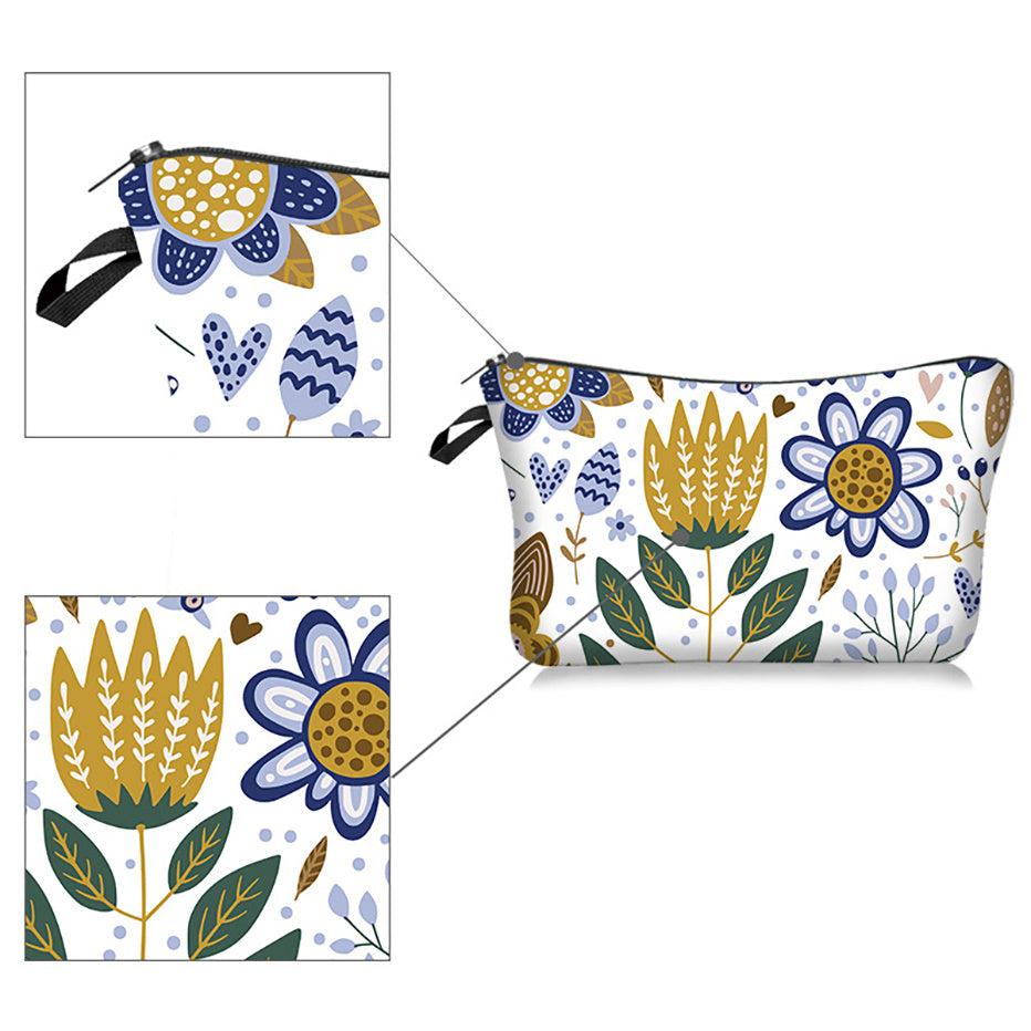 Floral Pattern Cosmetic Bag Zipper Organizer Toiletry Bag