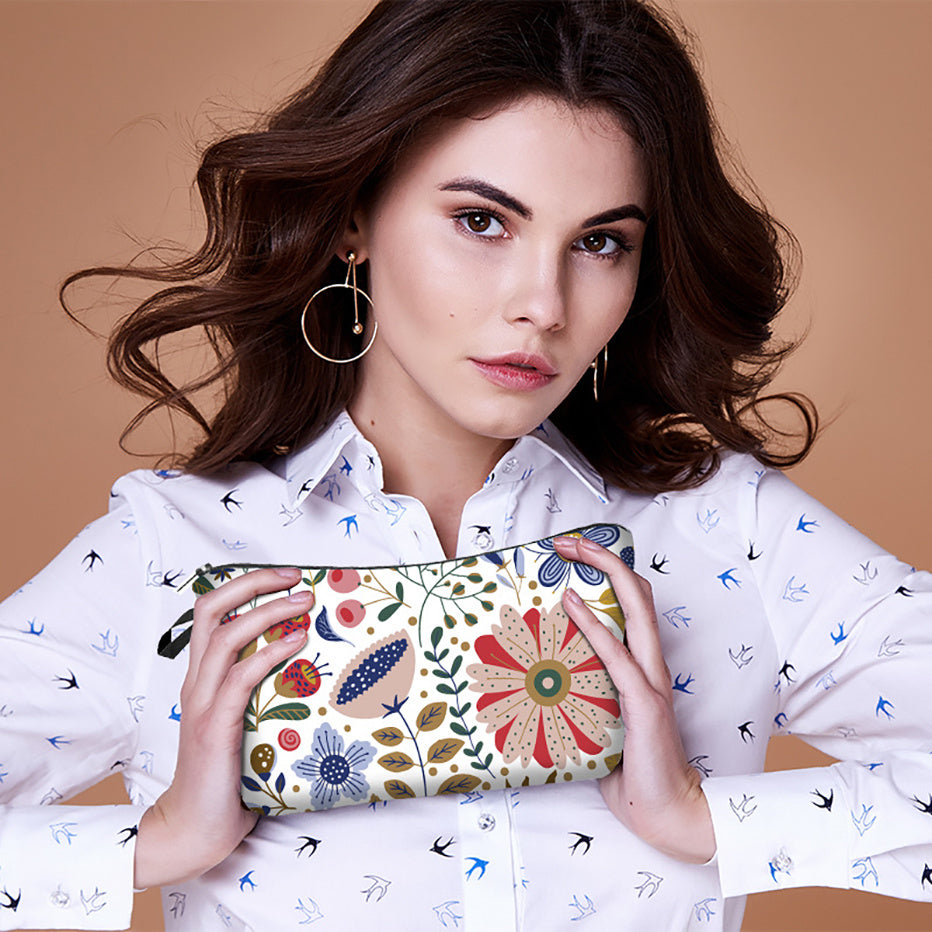Floral Pattern Cosmetic Bag Zipper Organizer Toiletry Bag
