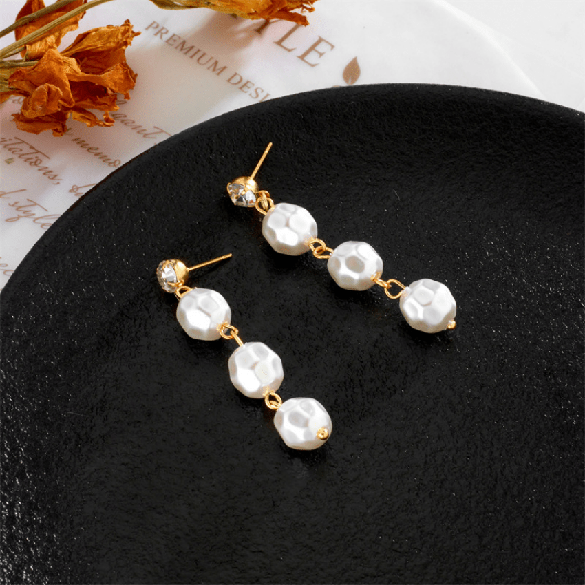 Faux Pearl Decor Golden Dangle Earrings 14K Plated Jewelry