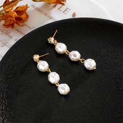 Faux Pearl Decor Golden Dangle Earrings 14K Plated Jewelry