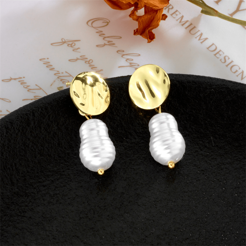 Faux Pearl Decor Golden Dangle Earrings 14K Plated Jewelry