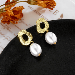 Faux Pearl Decor Golden Dangle Earrings 14K Plated Jewelry