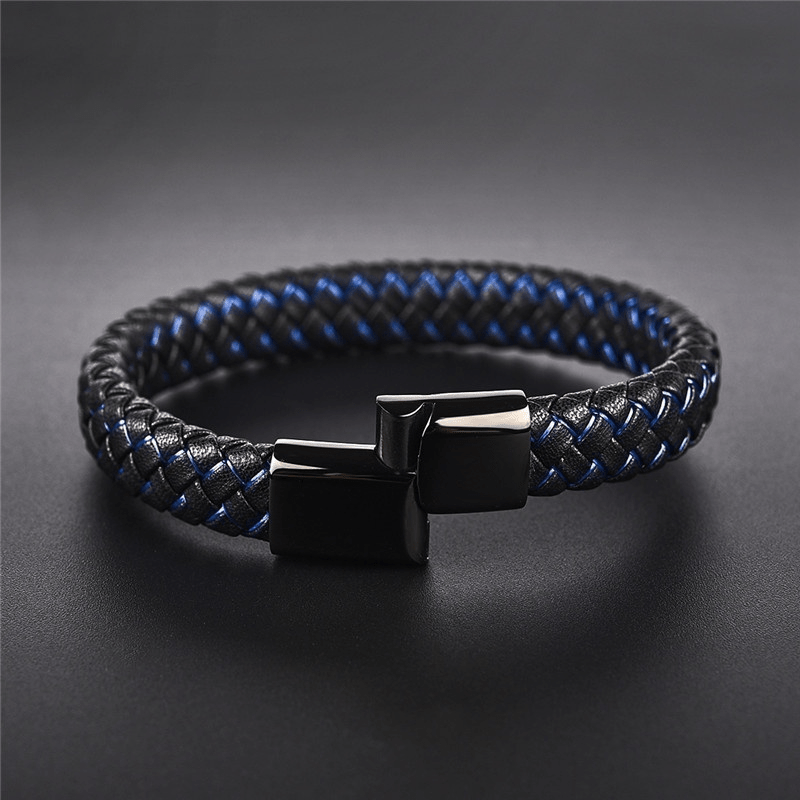 22Cm Punk Braided Leather Bracelet
