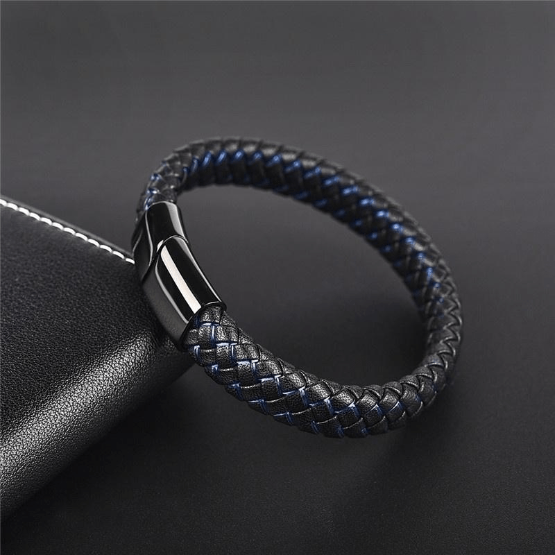 22Cm Punk Braided Leather Bracelet