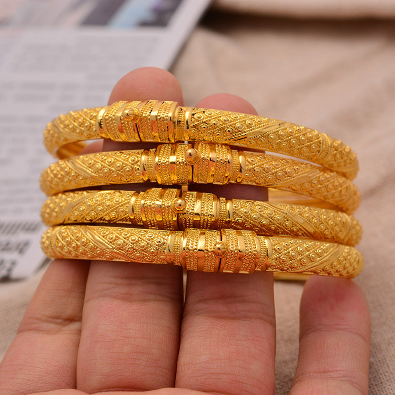 24K Plated Ethiopian Golden Bangles For Women African Dubai Jewelry