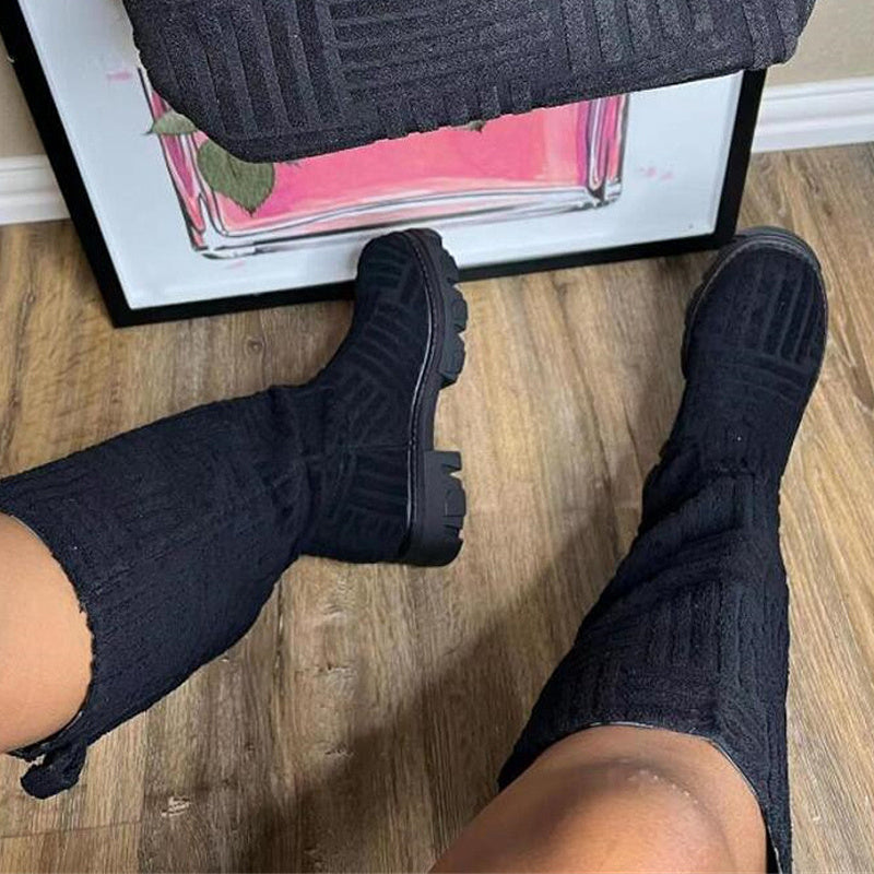 Women's Platform Knee High Boots Comfortable Slip On Shoes