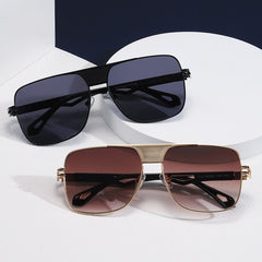 Gradient Metal Hollow Temple Sunglasses UV400