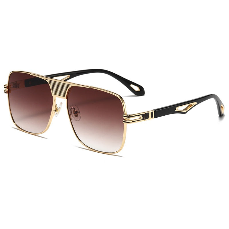 Gradient Metal Hollow Temple Sunglasses UV400