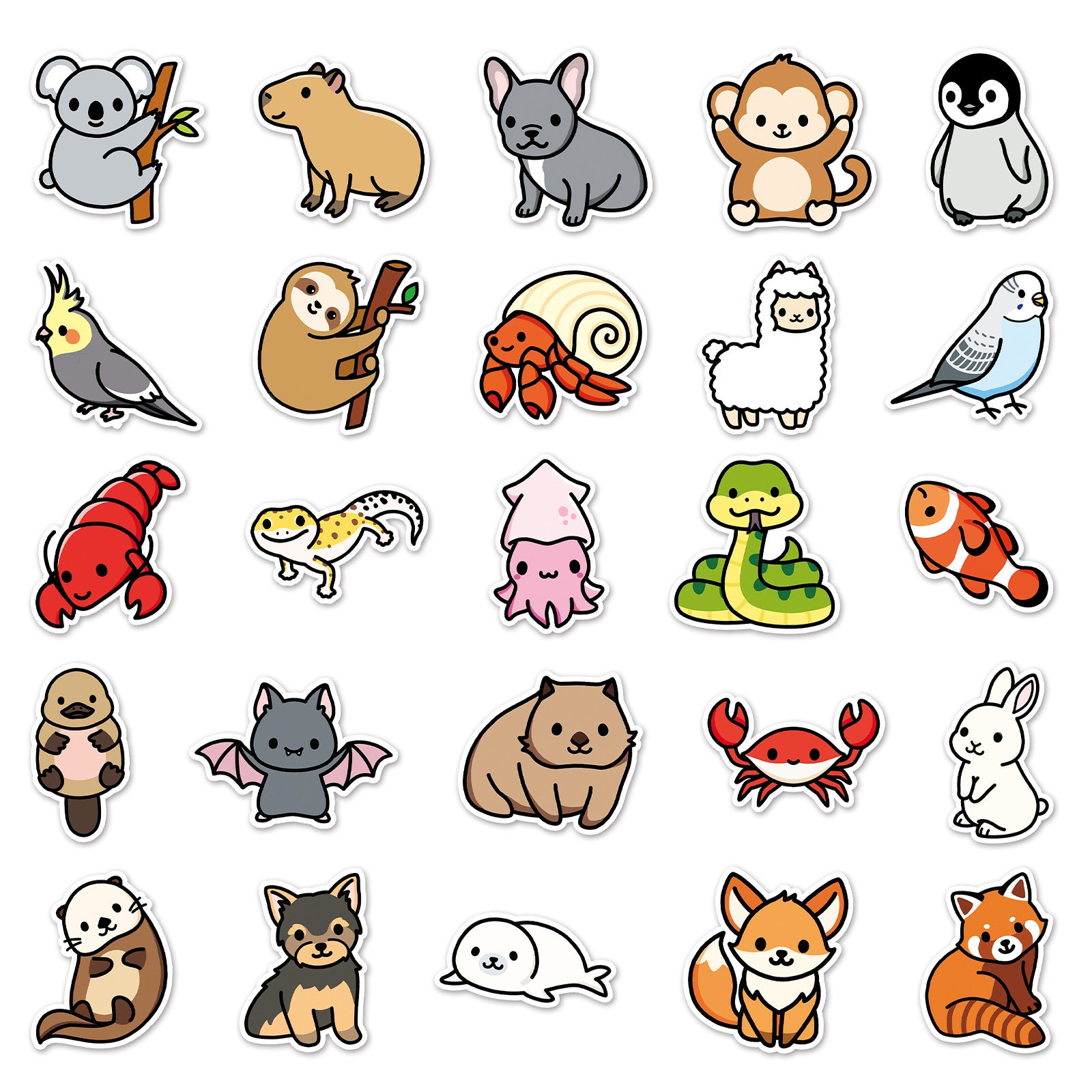 50pcs Cartoon Animal Graffiti Anime Self-adhesive Stickers Waterproof Decorative