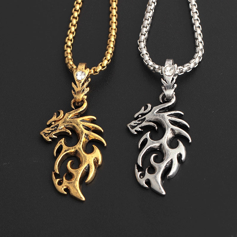 Punk Hollow Dragon Pendant Chain Necklace