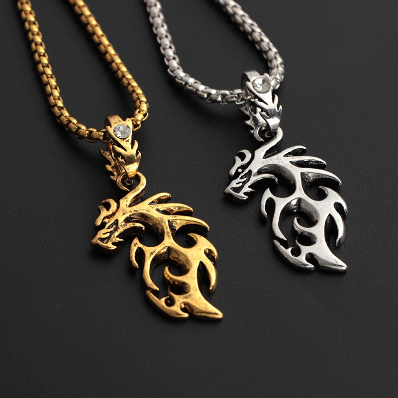 Punk Hollow Dragon Pendant Chain Necklace