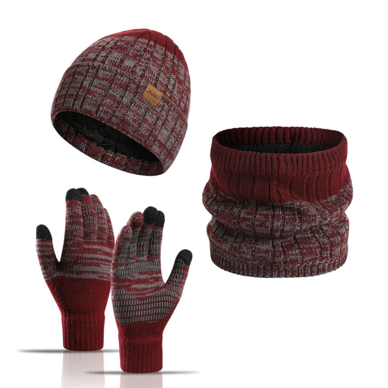 3pcs Outdoor Warm & Cold Proof Plus Velvet Bib Gloves Hat Set