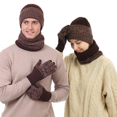 3pcs Outdoor Warm & Cold Proof Plus Velvet Bib Gloves Hat Set