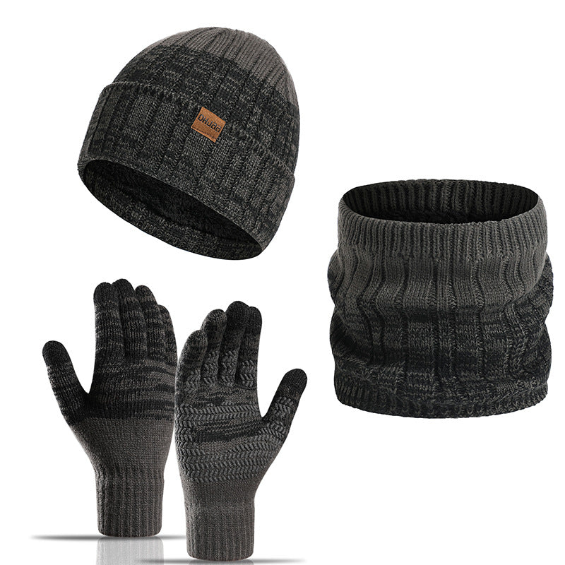 3pcs Outdoor Warm & Cold Proof Plus Velvet Bib Gloves Hat Set