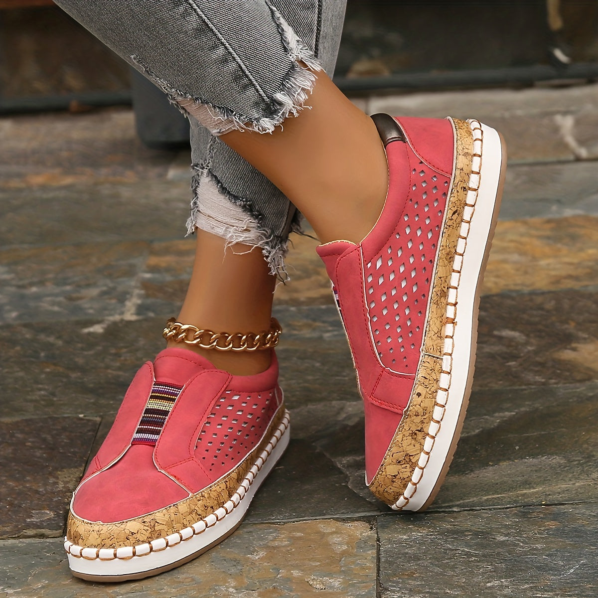 Women's Hollow Out Flat Loafers Soft Slip On Walking Shoes