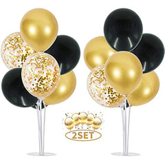 8'' Balloon Stand Set w/ Golden Confetti Balloons - Ideal for Celebrations
