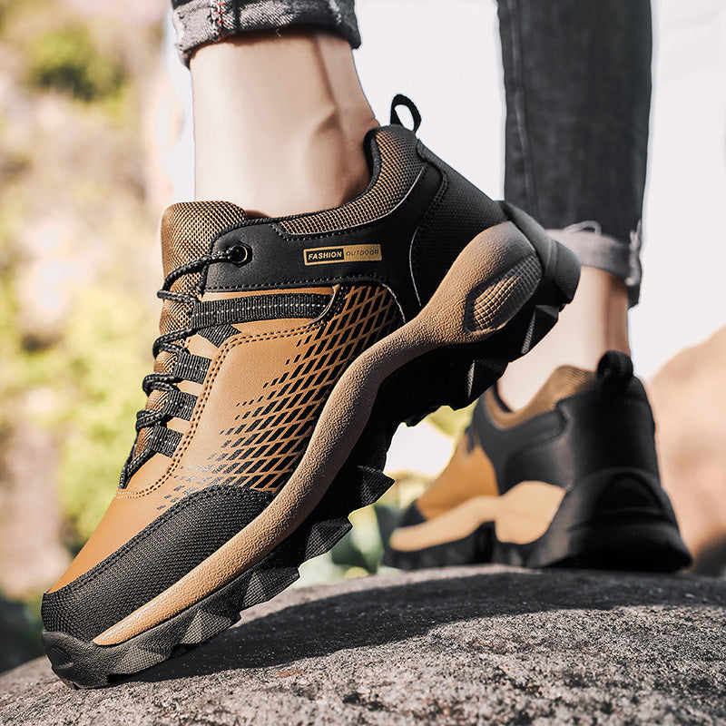Men's Faux Leather Hiking Sneakers Wear Resistant Outdoor Shoes