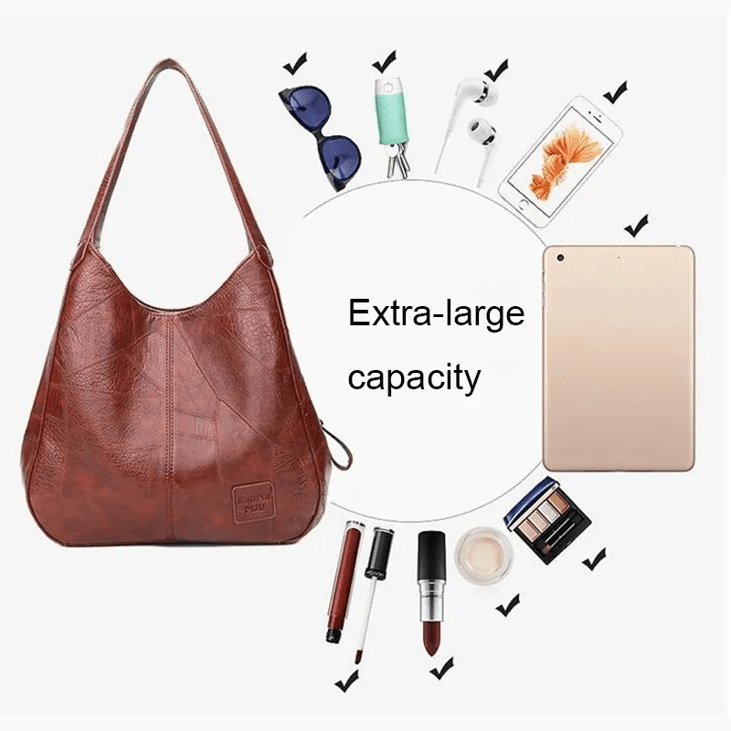 Textured Bucket Bag Vintage Shoulder Soft Leather Handbag