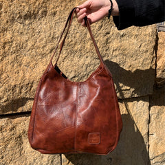 Textured Bucket Bag Vintage Shoulder Soft Leather Handbag