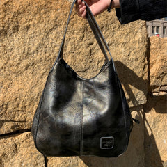 Textured Bucket Bag Vintage Shoulder Soft Leather Handbag