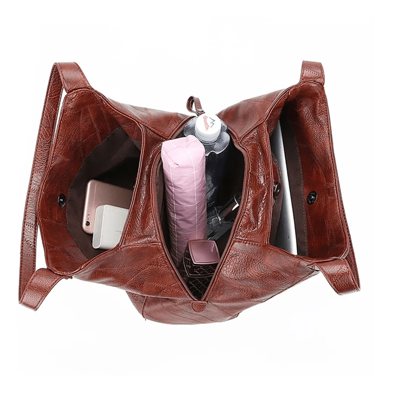 Textured Bucket Bag Vintage Shoulder Soft Leather Handbag
