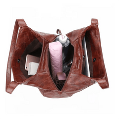 Textured Bucket Bag Vintage Shoulder Soft Leather Handbag