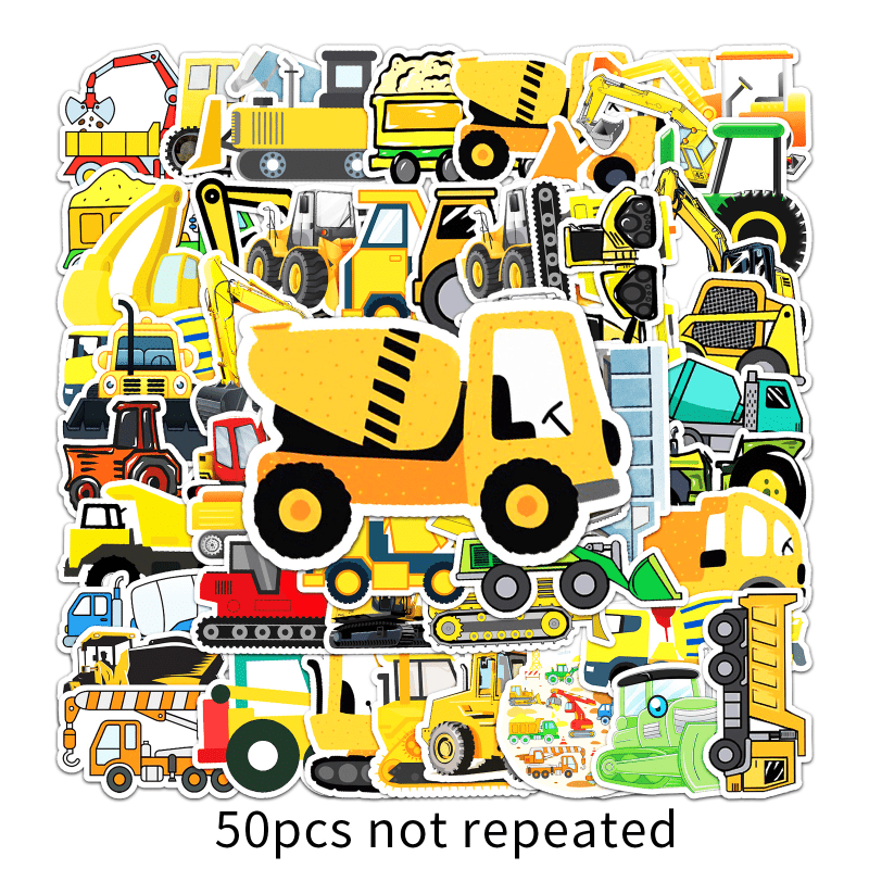 50pcs Engineering Vehicles Stickers Laptop Scrapbook Skateboard Decor