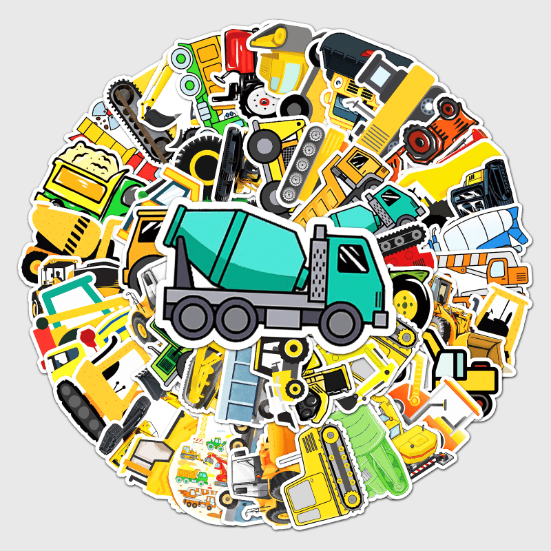 50pcs Engineering Vehicles Stickers Laptop Scrapbook Skateboard Decor