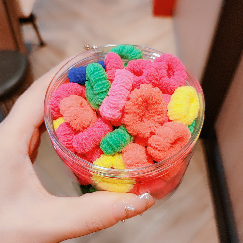 100PCS Plush Intestine Hair Tie Set Furry Scrunchies Pack Women Elastic Hair Ban