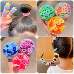 100PCS Plush Intestine Hair Tie Set Furry Scrunchies Pack Women Elastic Hair Ban