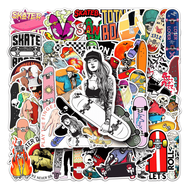 50pcs Skateboard Cartoon Sports Stickers Waterproof Decorative Doodle Designs