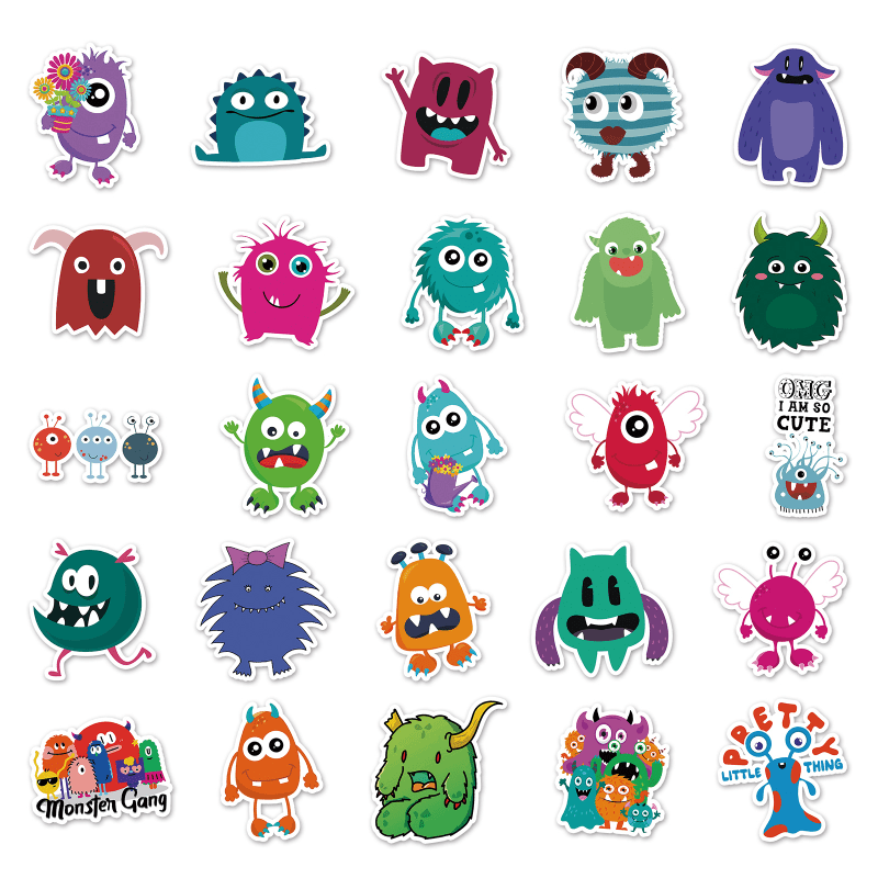 50pcs Small Monster Waterproof Doodle Stickers for Car Bike Laptop Window