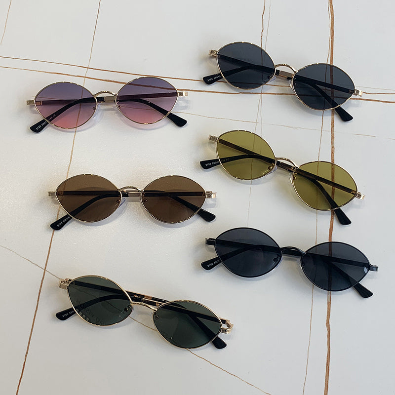 Oval Frame Vintage Sunglasses Gradient Metal Sunglasses for Women