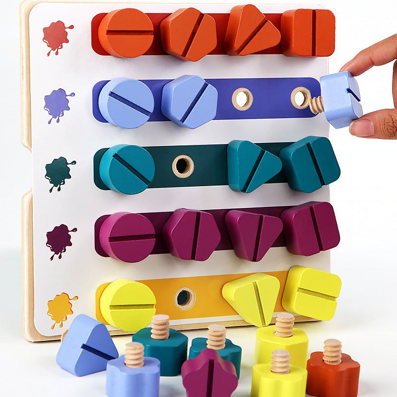 Wooden Screw Nut Disassembly Shape Matching Building Blocks